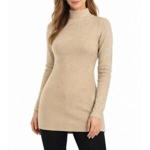 Twin-Set Simona Barbieri Beige Metallic Wool Blend Mockneck Tunic Sweater Sz XL